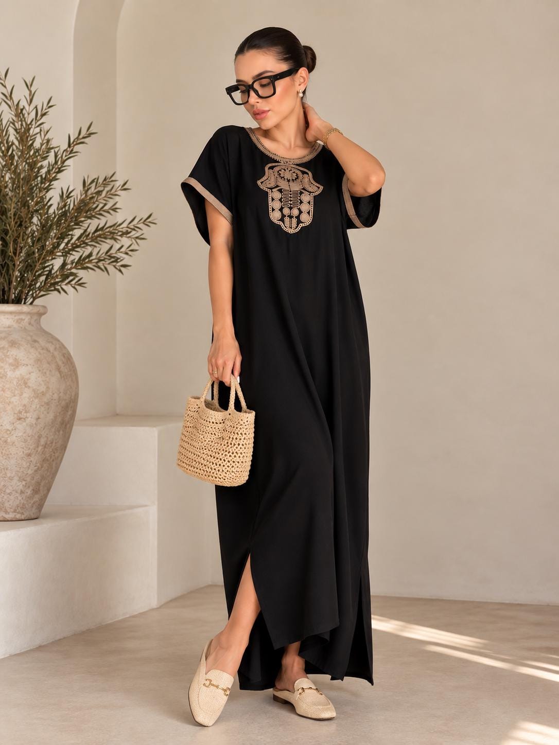 Embroidered Moroccan Abaya – African Maxi Dress