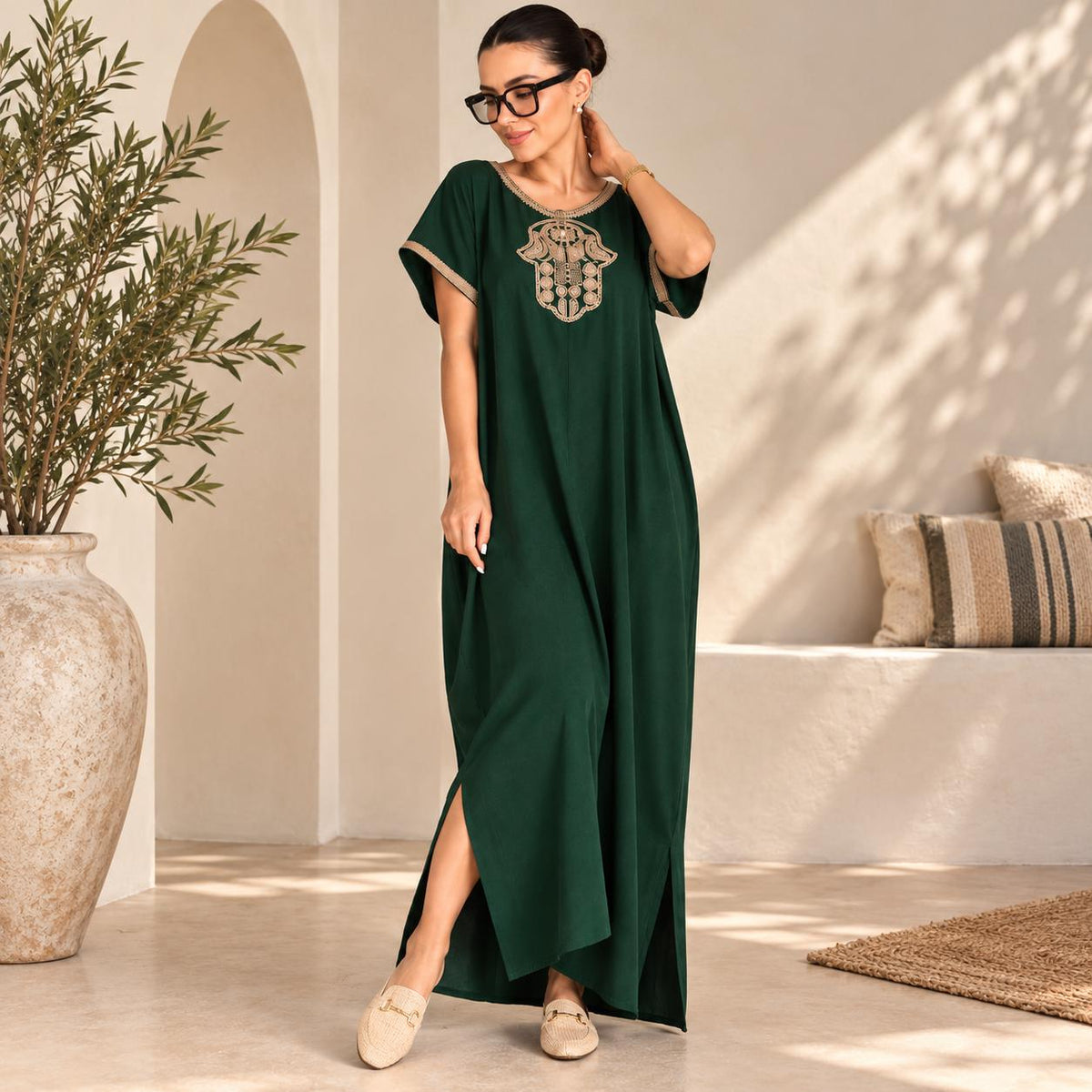 Embroidered Moroccan Abaya – African Maxi Dress