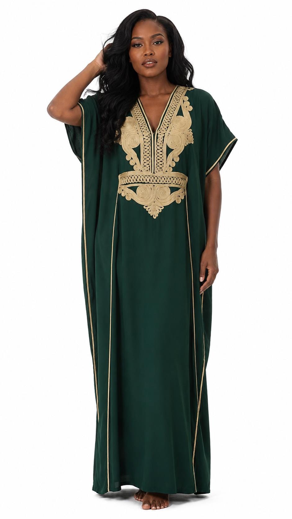 Green Gandoura Caftan – Sleeveless Summer Resortwear