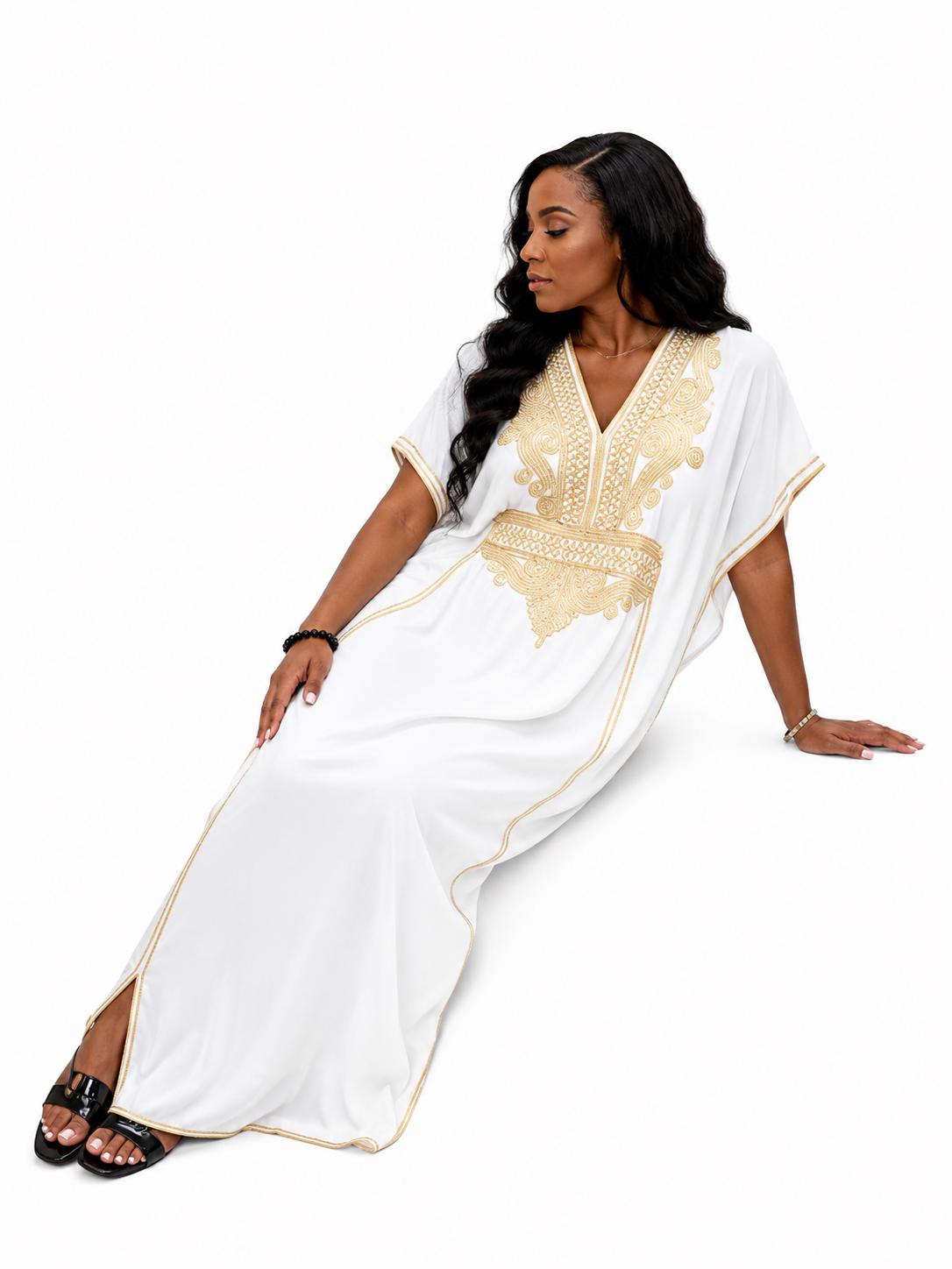 White Kaftan Dress – Short-Sleeve Beach Cover Up