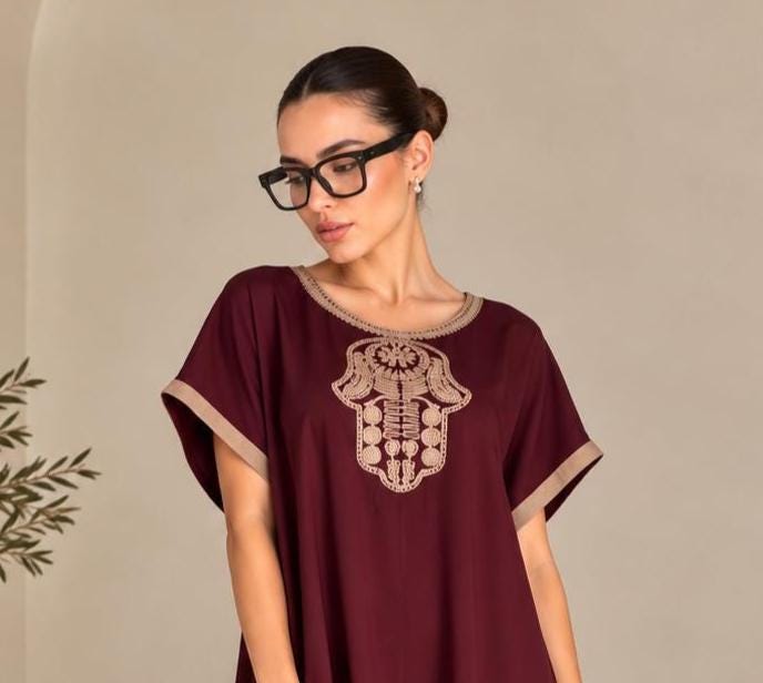 Embroidered Moroccan Abaya – African Maxi Dress