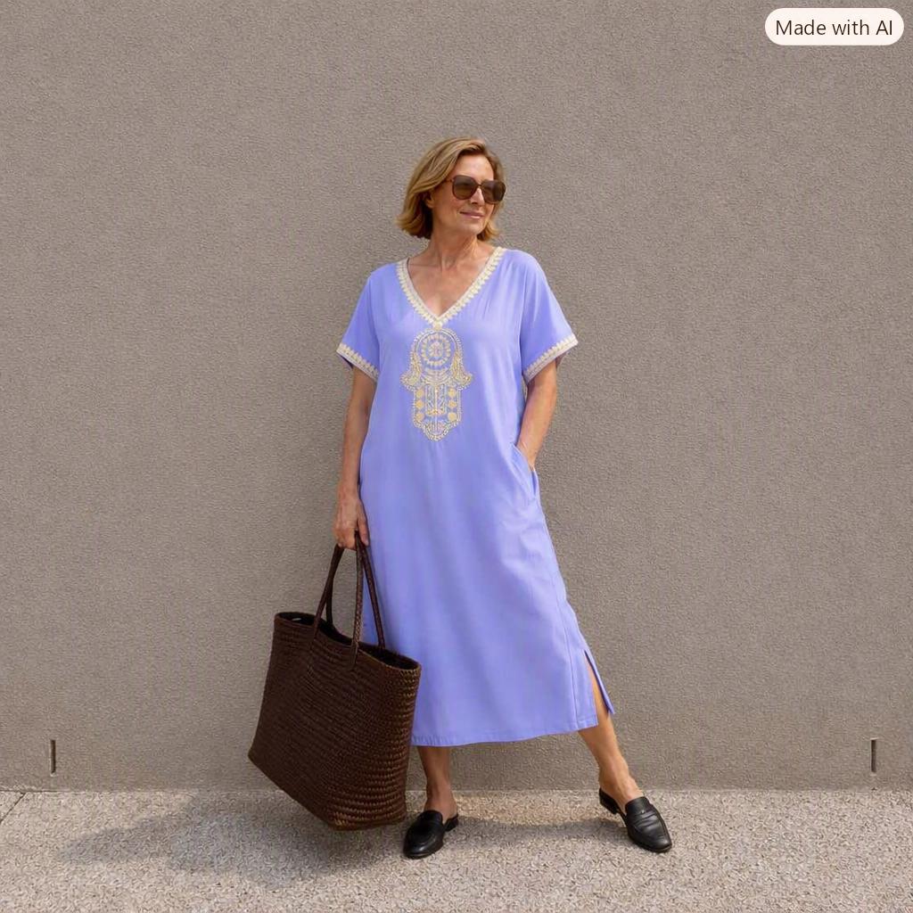White Kaftan Dress – Short-Sleeve Maxi