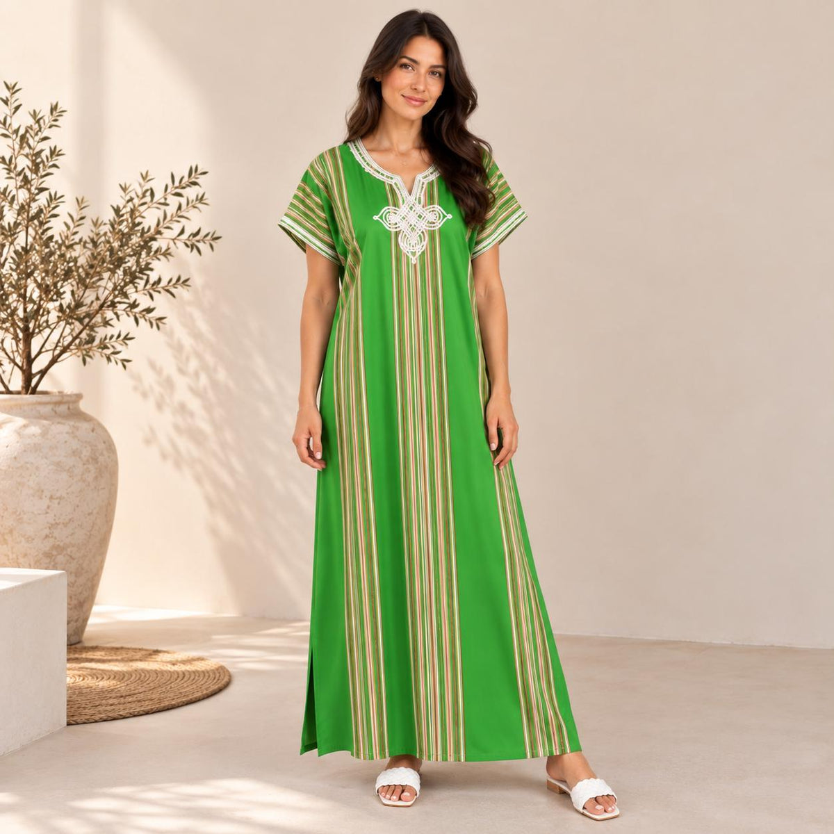 Green Gandoura Kaftan Dress – Sleeveless Maxi