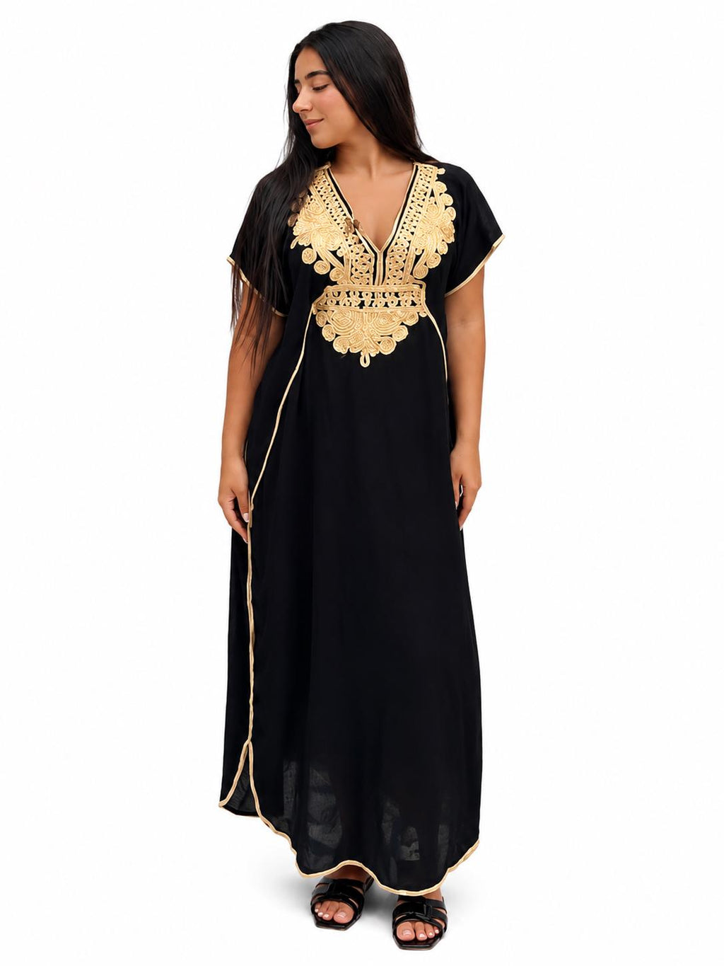 Black Kaftan Dress – Short-Sleeve Boho Resortwear
