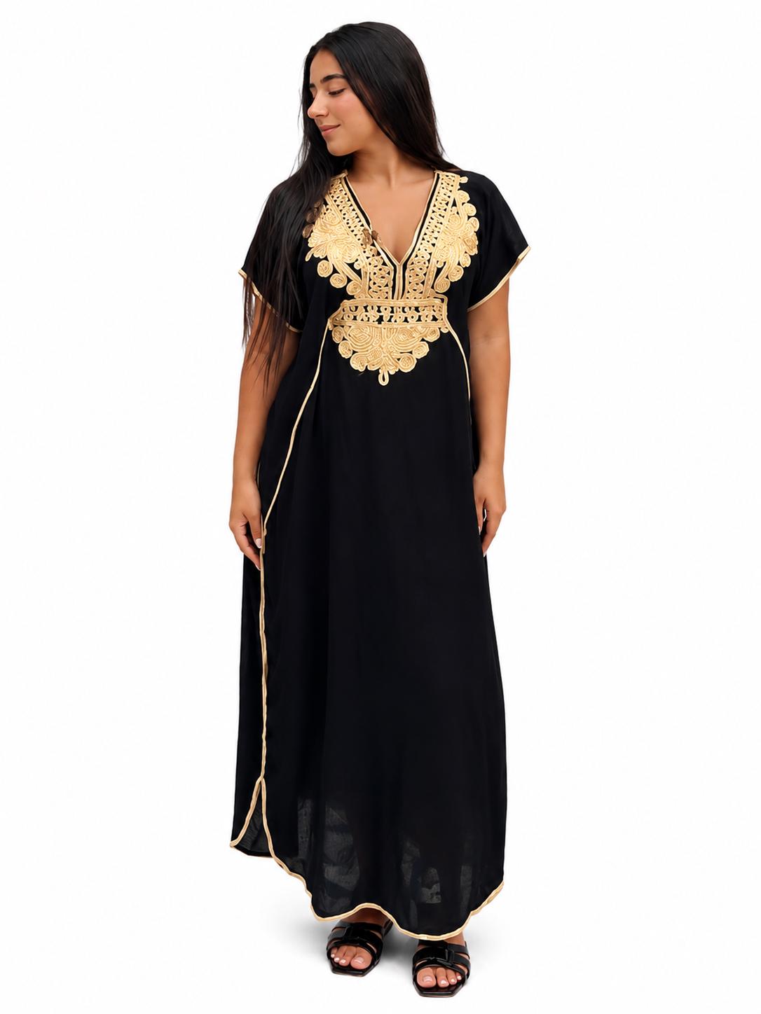 Black Kaftan Dress – Short-Sleeve Boho Resortwear