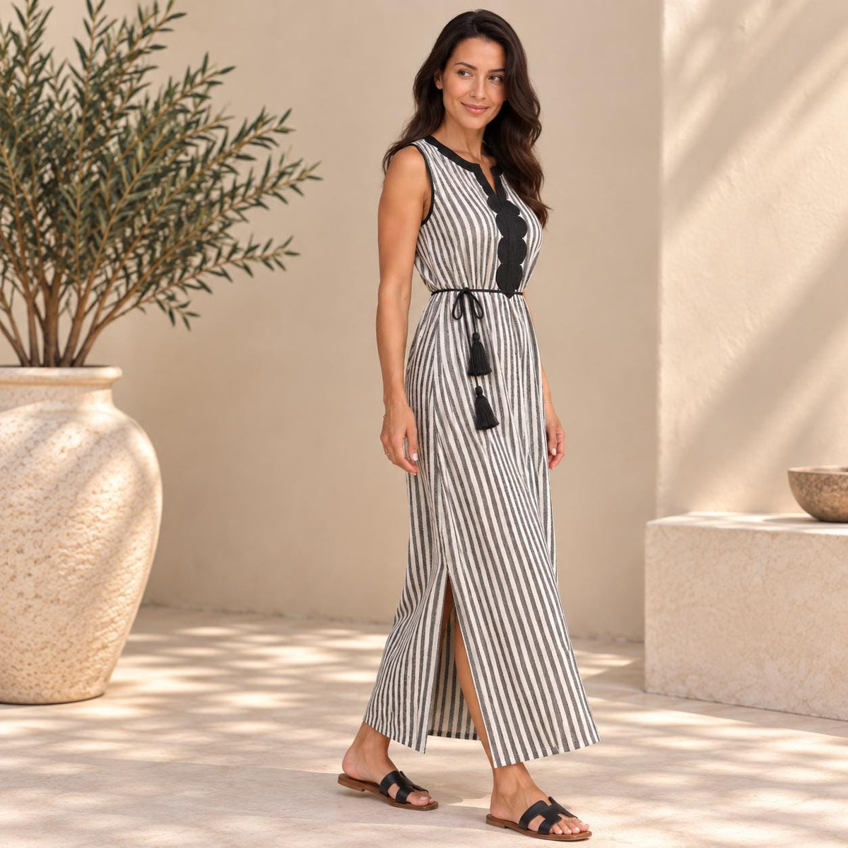 Striped Embroidered Kaftan for Women – Summer Abaya