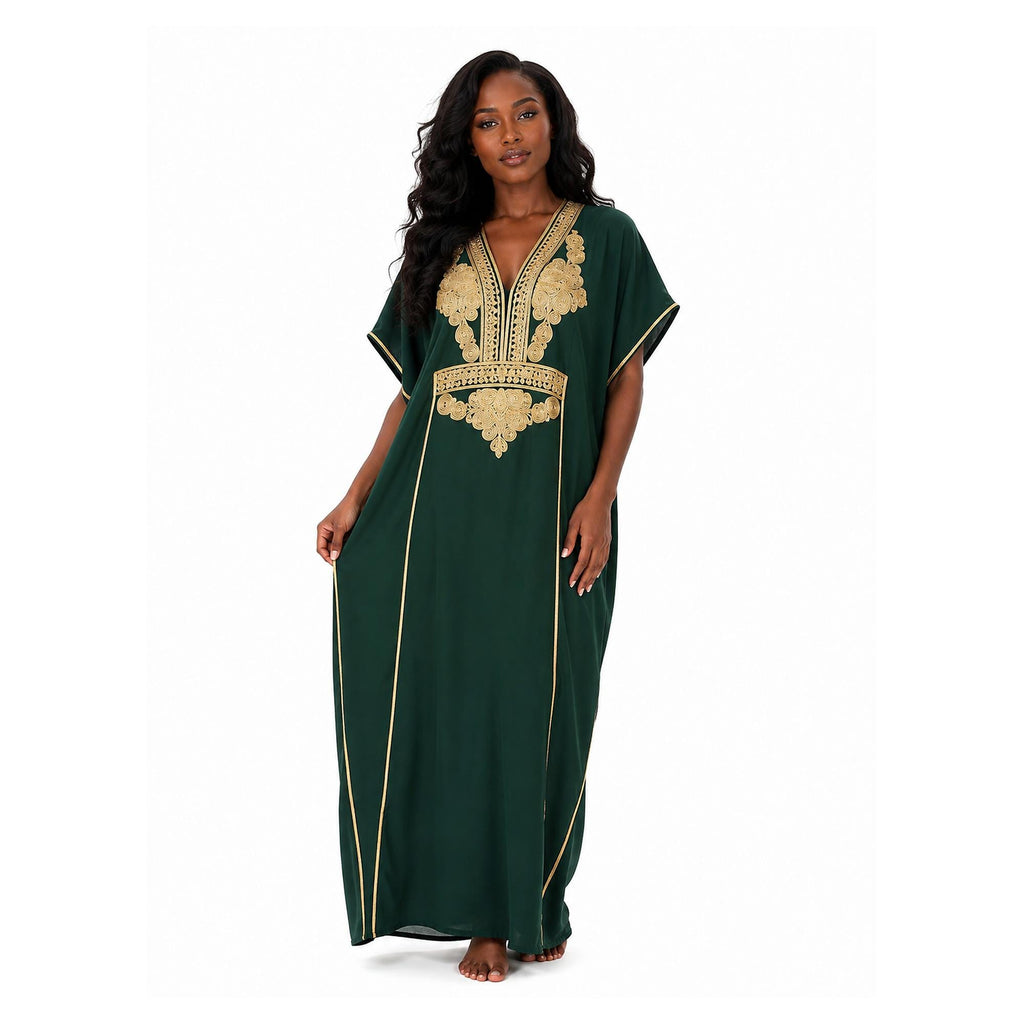 Green Gandoura Caftan – Sleeveless Summer Resortwear