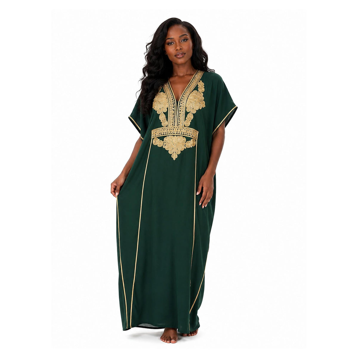 Green Gandoura Caftan – Sleeveless Summer Resortwear