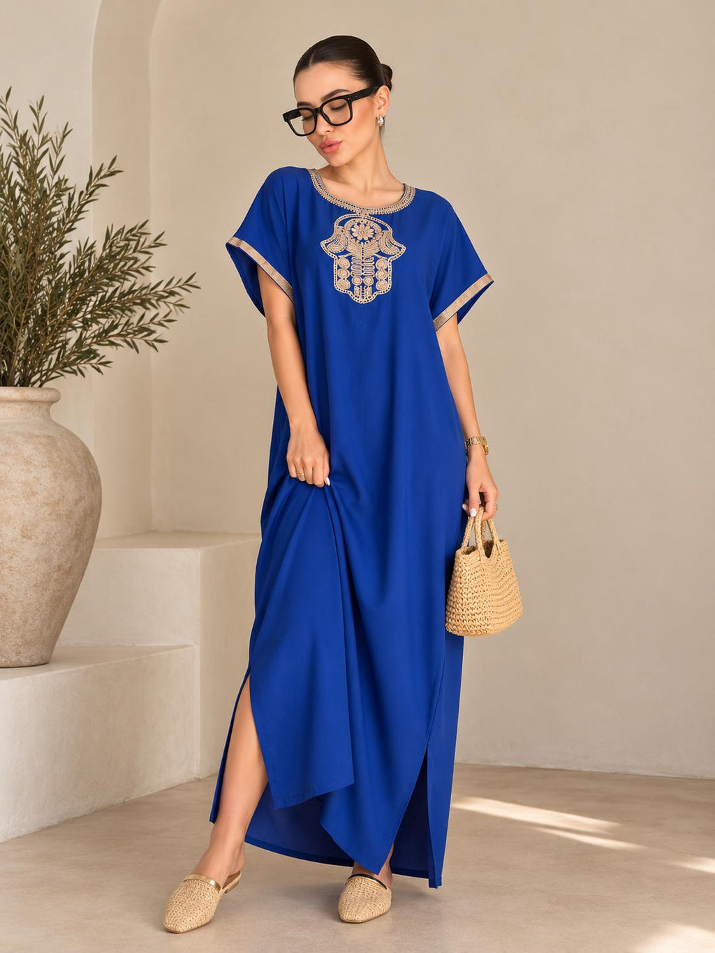 Embroidered Gandoura Kaftan Dress – Maxi