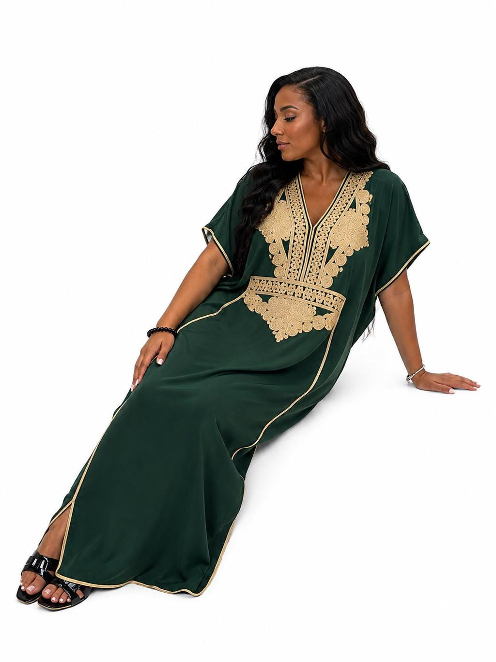 Green Gandoura Caftan – Sleeveless Summer Resortwear