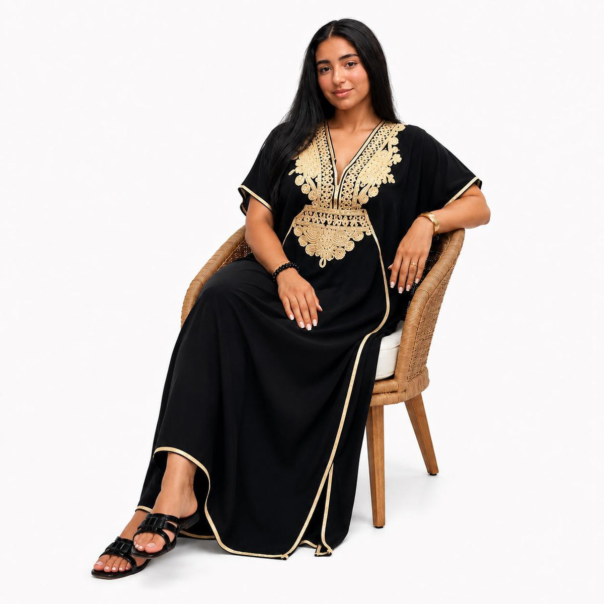 Black Kaftan Dress – Short-Sleeve Boho Resortwear