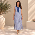 Striped Embroidered Moroccan Caftan – Boho Resort Dress