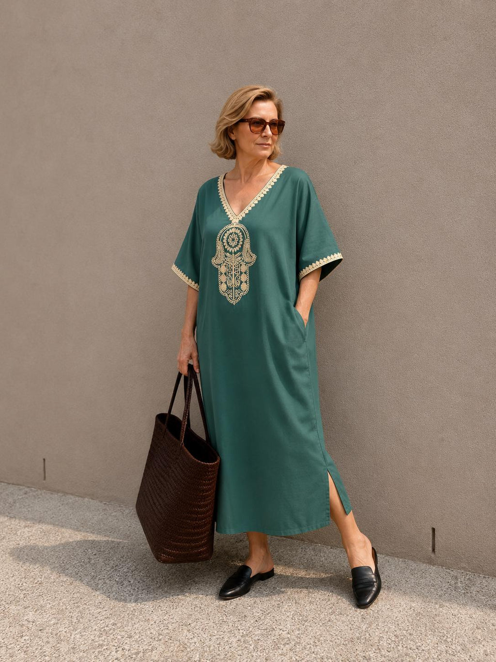 White Kaftan Dress – Short-Sleeve Maxi