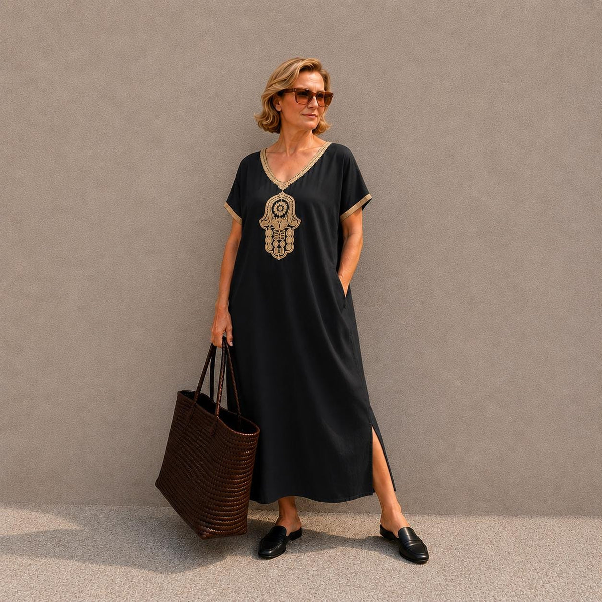 Moroccan Gandoura Kaftan Dress – Sleeveless Maxi