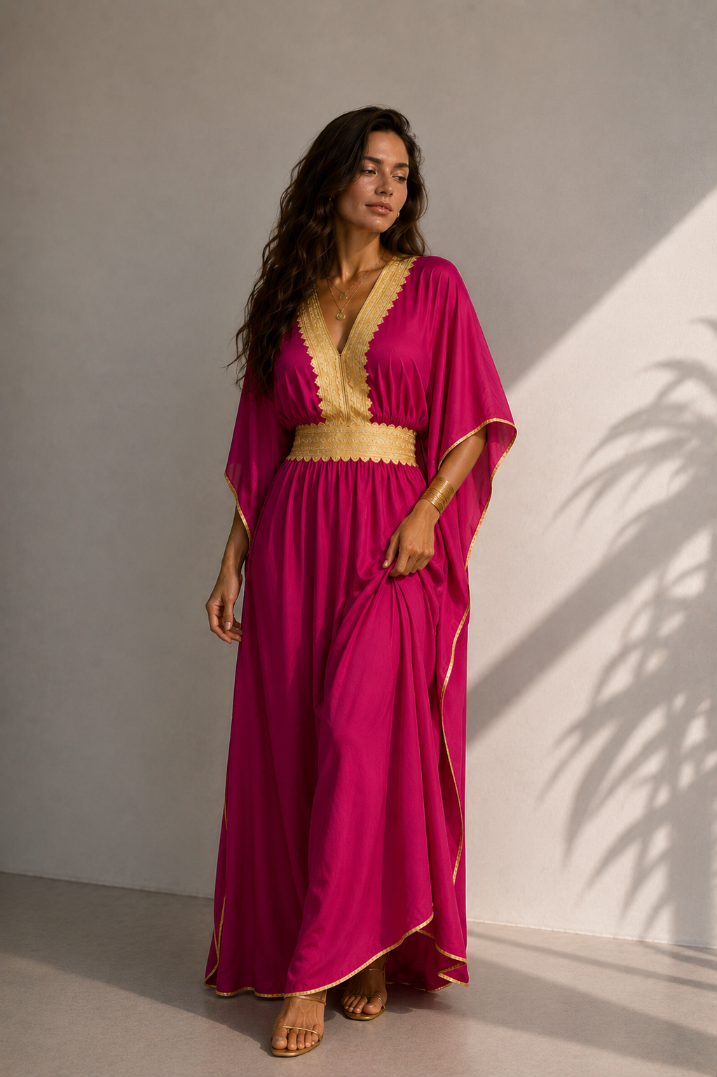 Women’s Black Kaftan Dress with Gold-Tone Trim