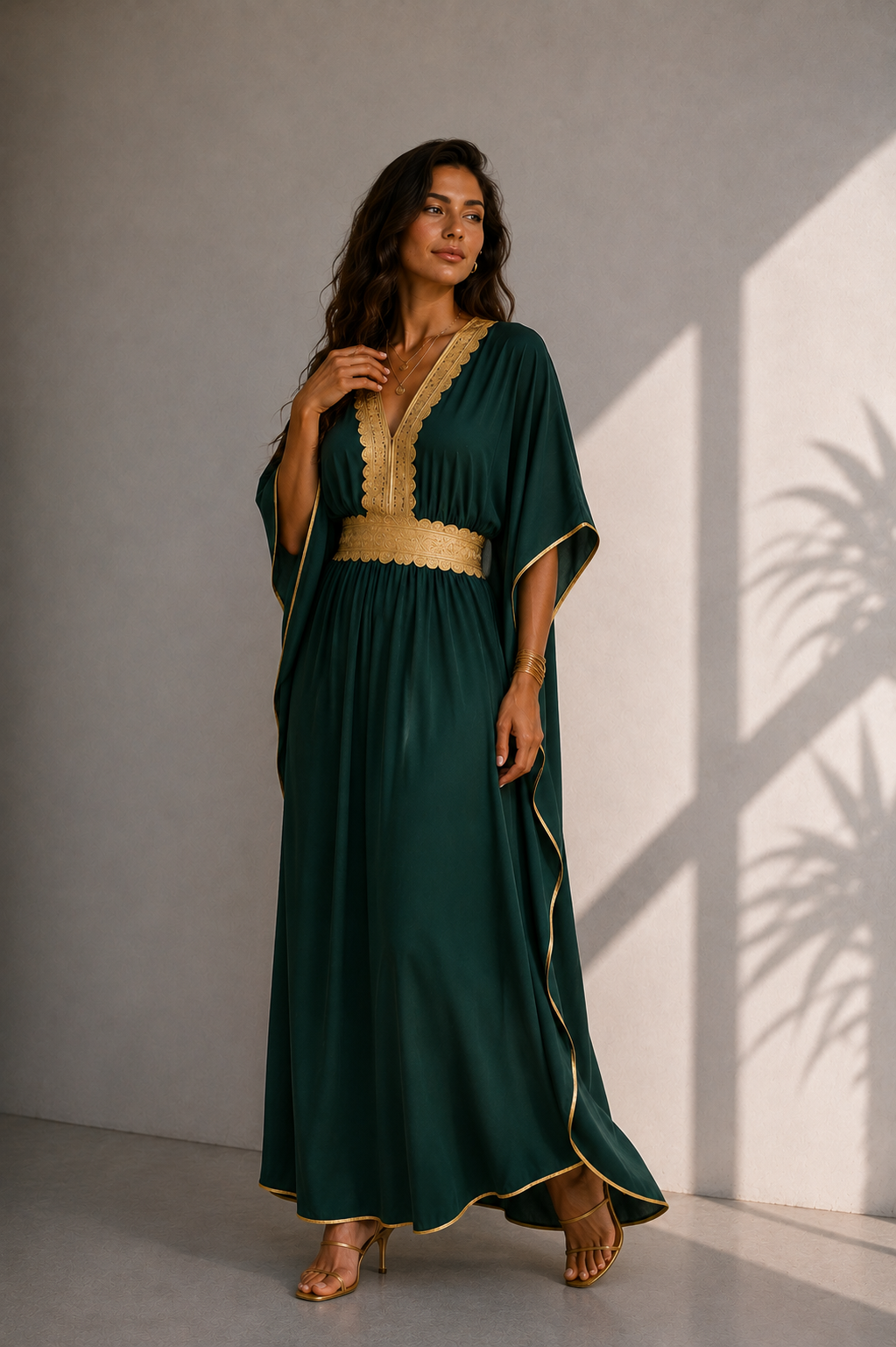 Women’s Black Kaftan Dress with Gold-Tone Trim