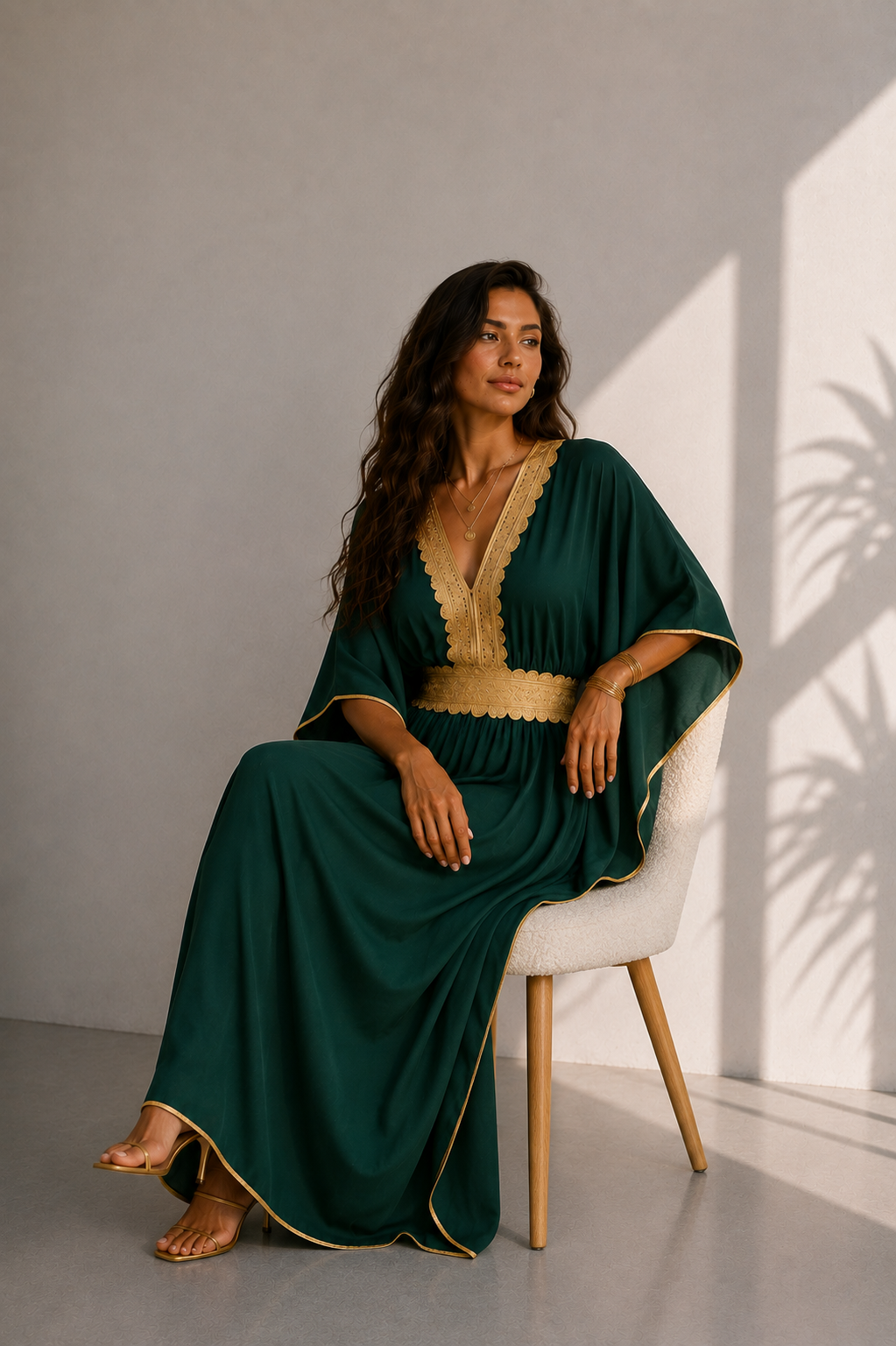 Women’s Black Kaftan Dress with Gold-Tone Trim