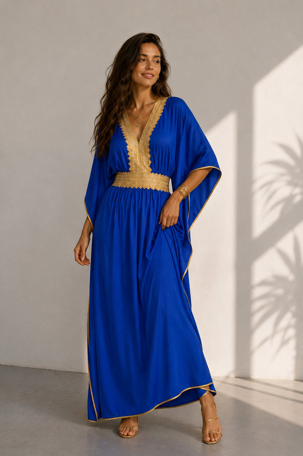 Women’s Black Kaftan Dress with Gold-Tone Trim