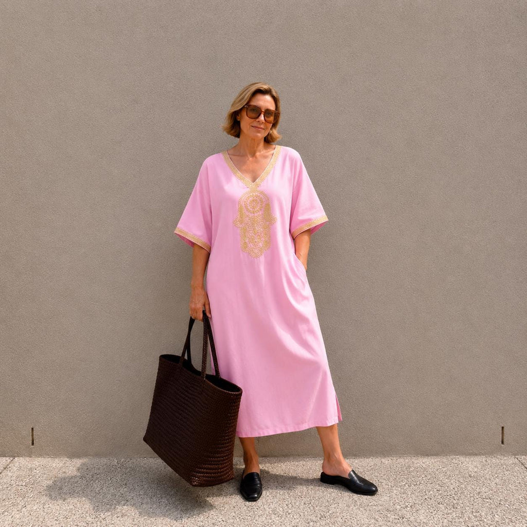 White Kaftan Dress – Short-Sleeve Maxi
