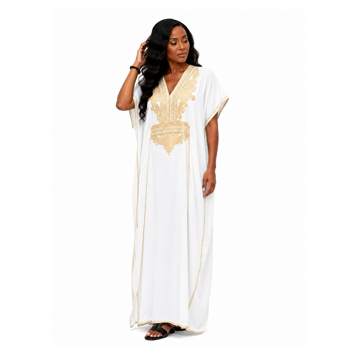 White Kaftan Dress – Short-Sleeve Beach Cover Up