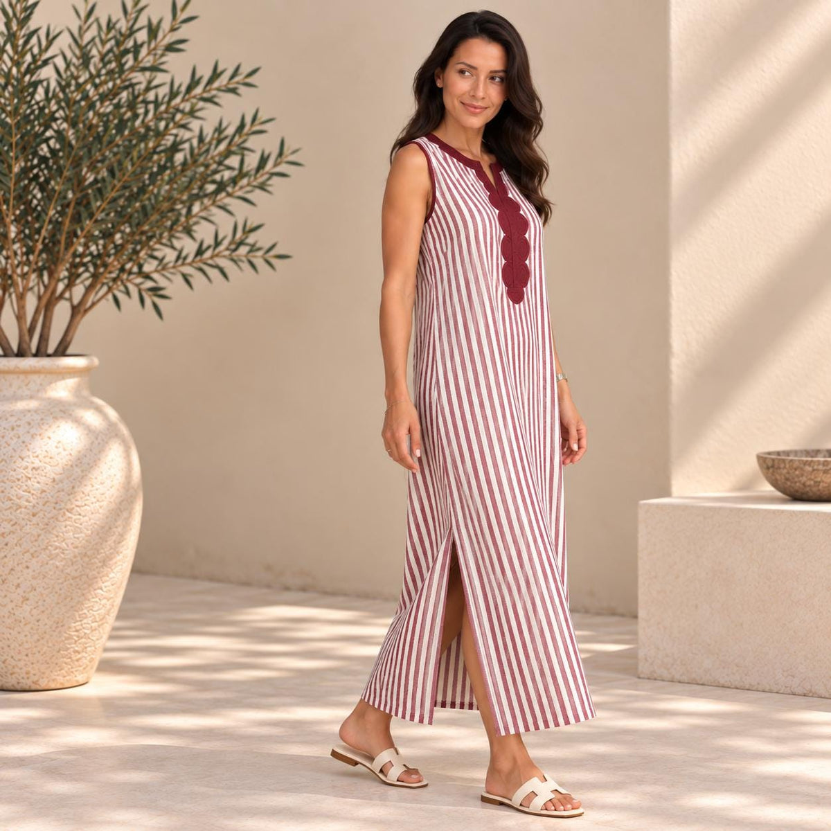 Striped Embroidered Gandoura – Gift for Her
