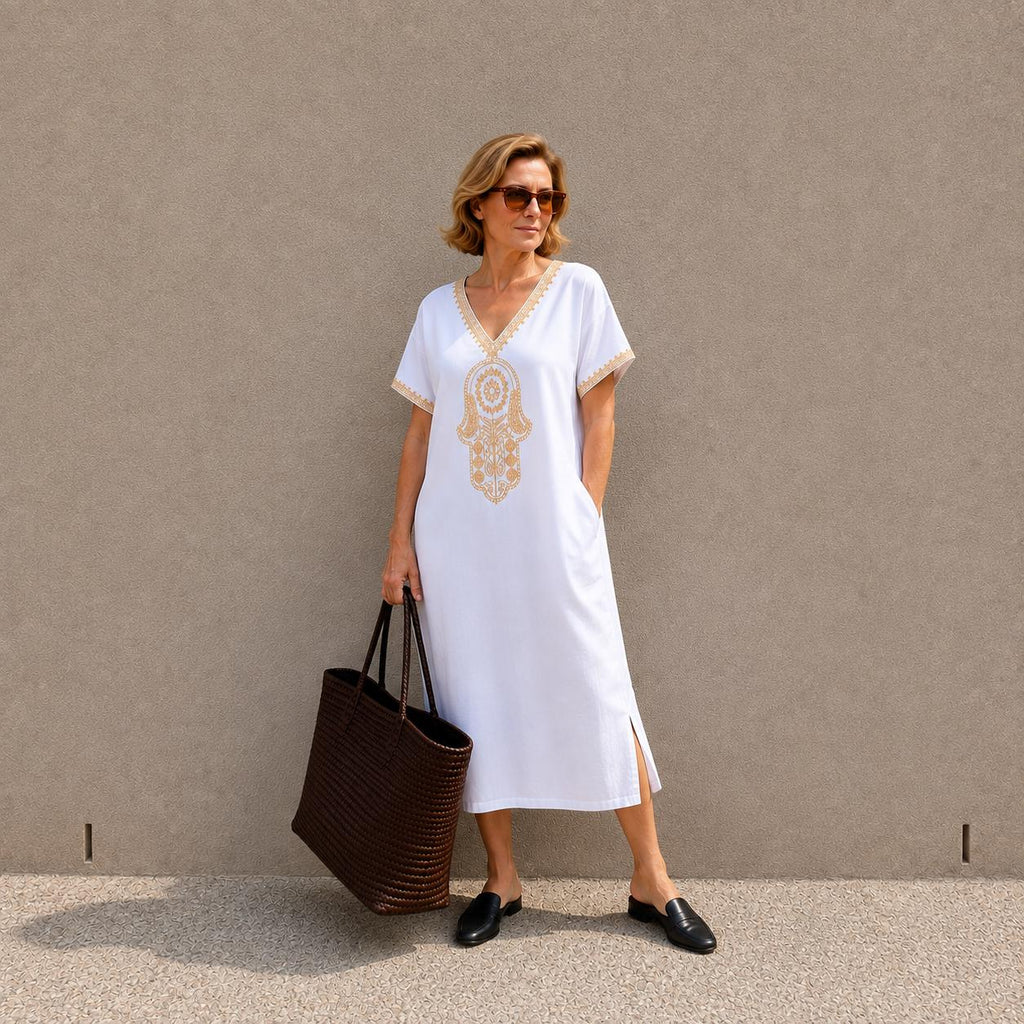Moroccan Gandoura Kaftan Dress – Sleeveless Maxi