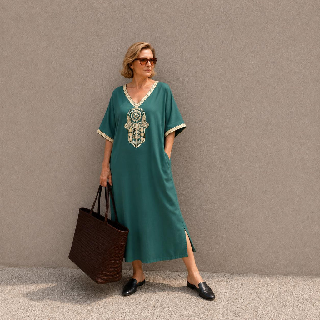 Black Kaftan Dress – Short-Sleeve Maxi