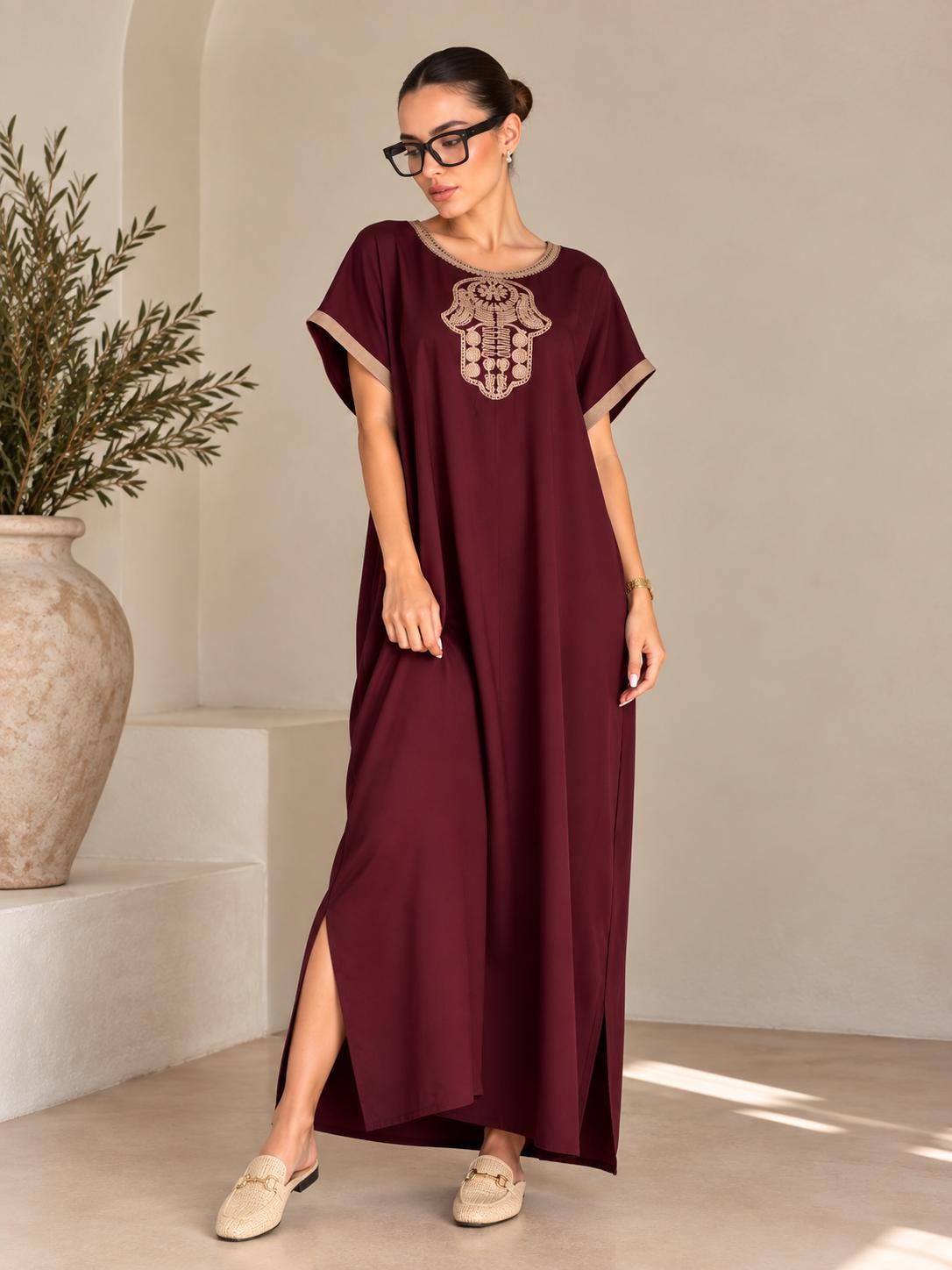 Embroidered Boho Mom Dress – Plus Size Gandoura