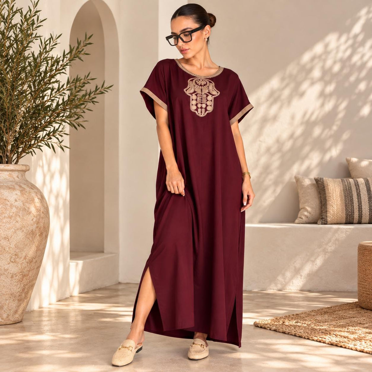 Embroidered Moroccan Abaya – African Maxi Dress