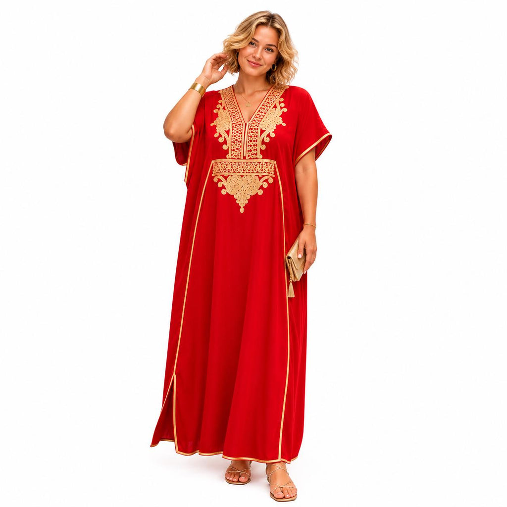 Red Kaftan Dress – Short-Sleeve Maxi