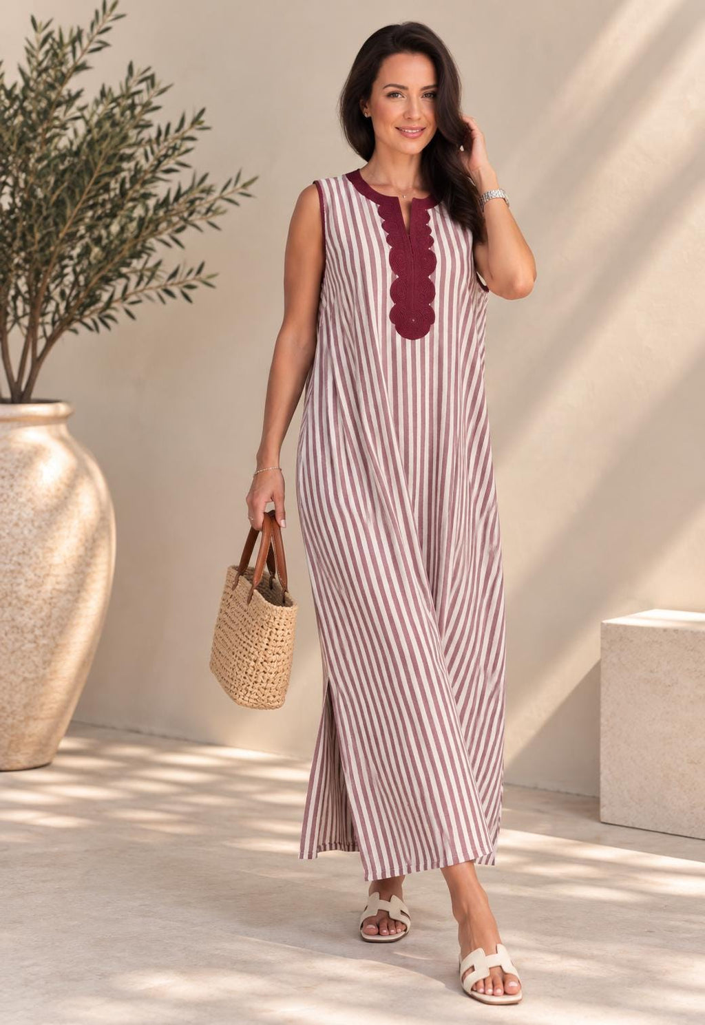 Striped Embroidered Kaftan for Women – Summer Abaya