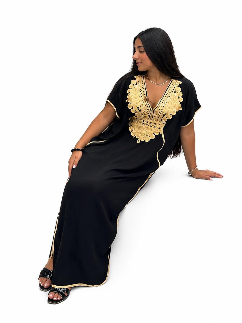 Black Kaftan Dress – Short-Sleeve Boho Resortwear