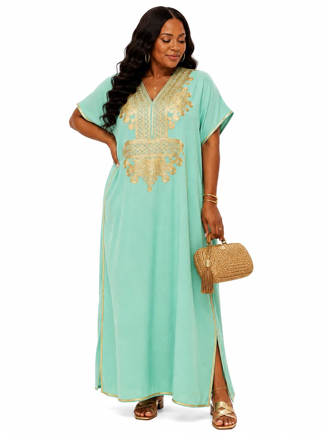 Green Gandoura Caftan – Sleeveless Summer Resortwear