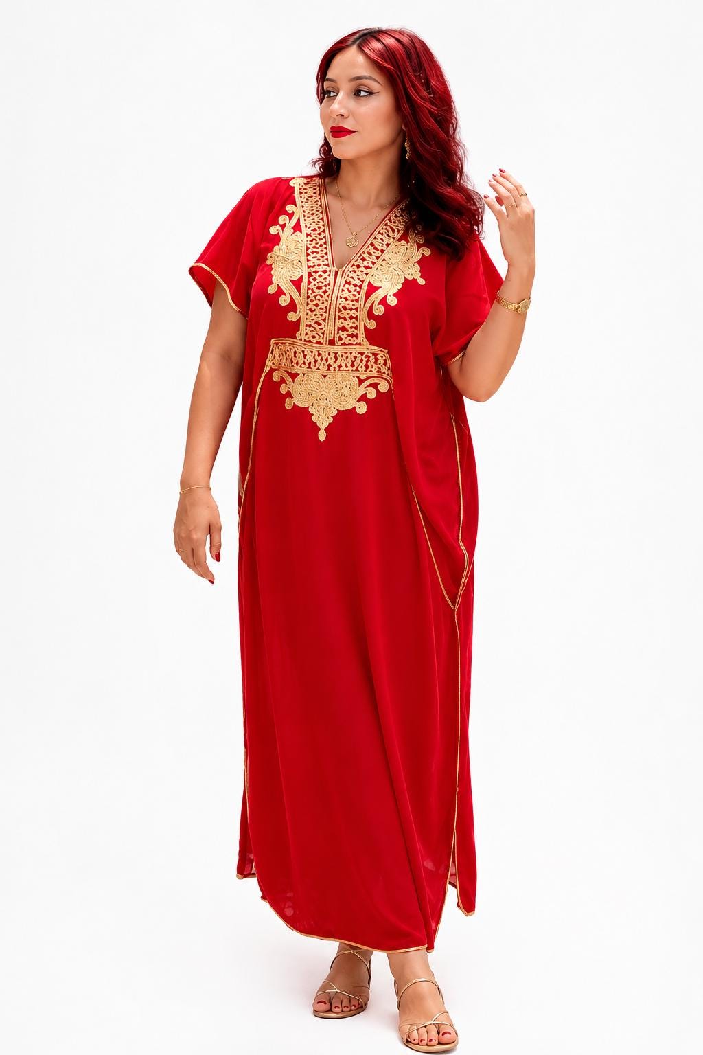 Red Kaftan Dress – Short-Sleeve Maxi