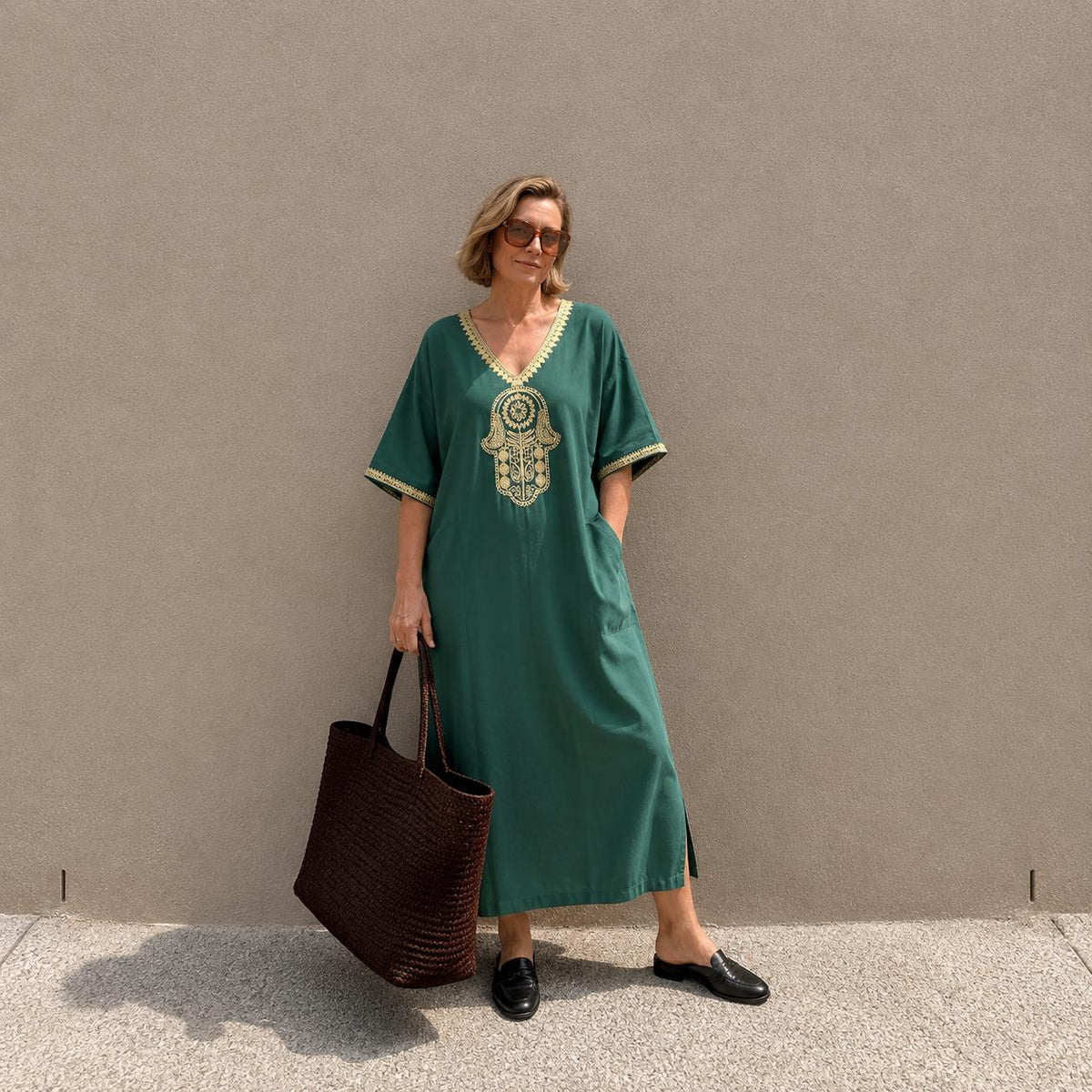 White Kaftan Dress – Short-Sleeve Maxi